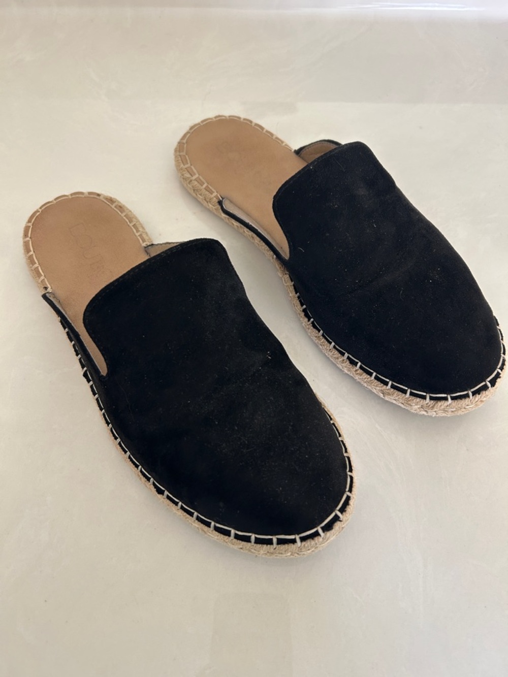 Black Suede Espadrille Slide Mules